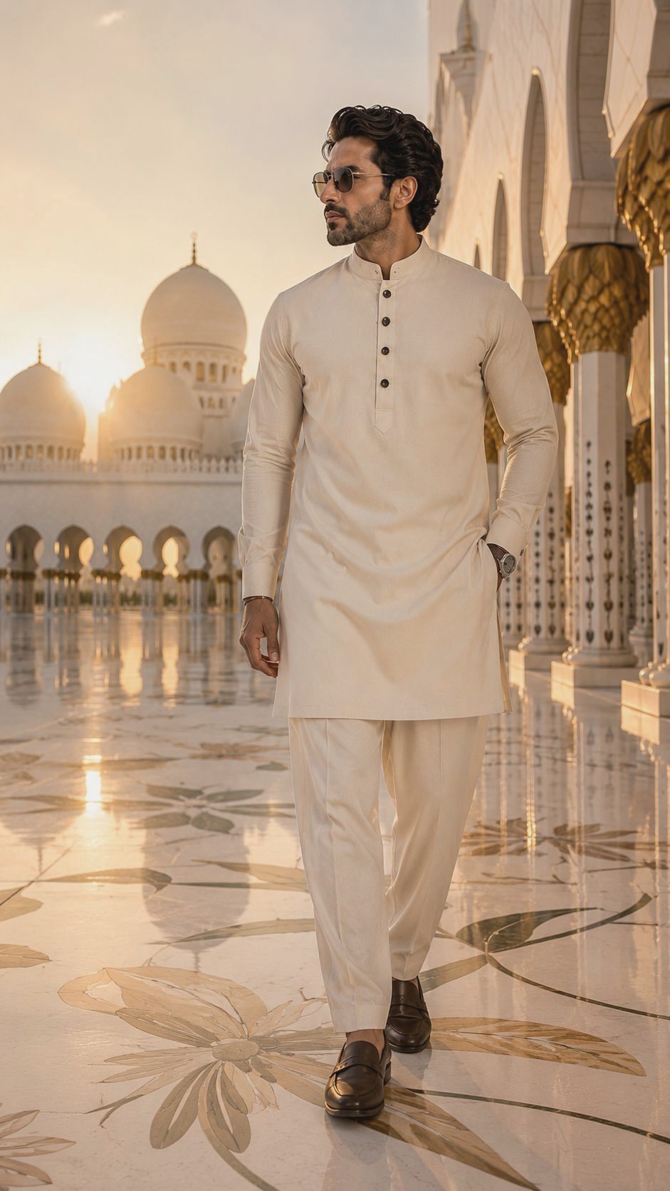 Ivory kurta at golden hour