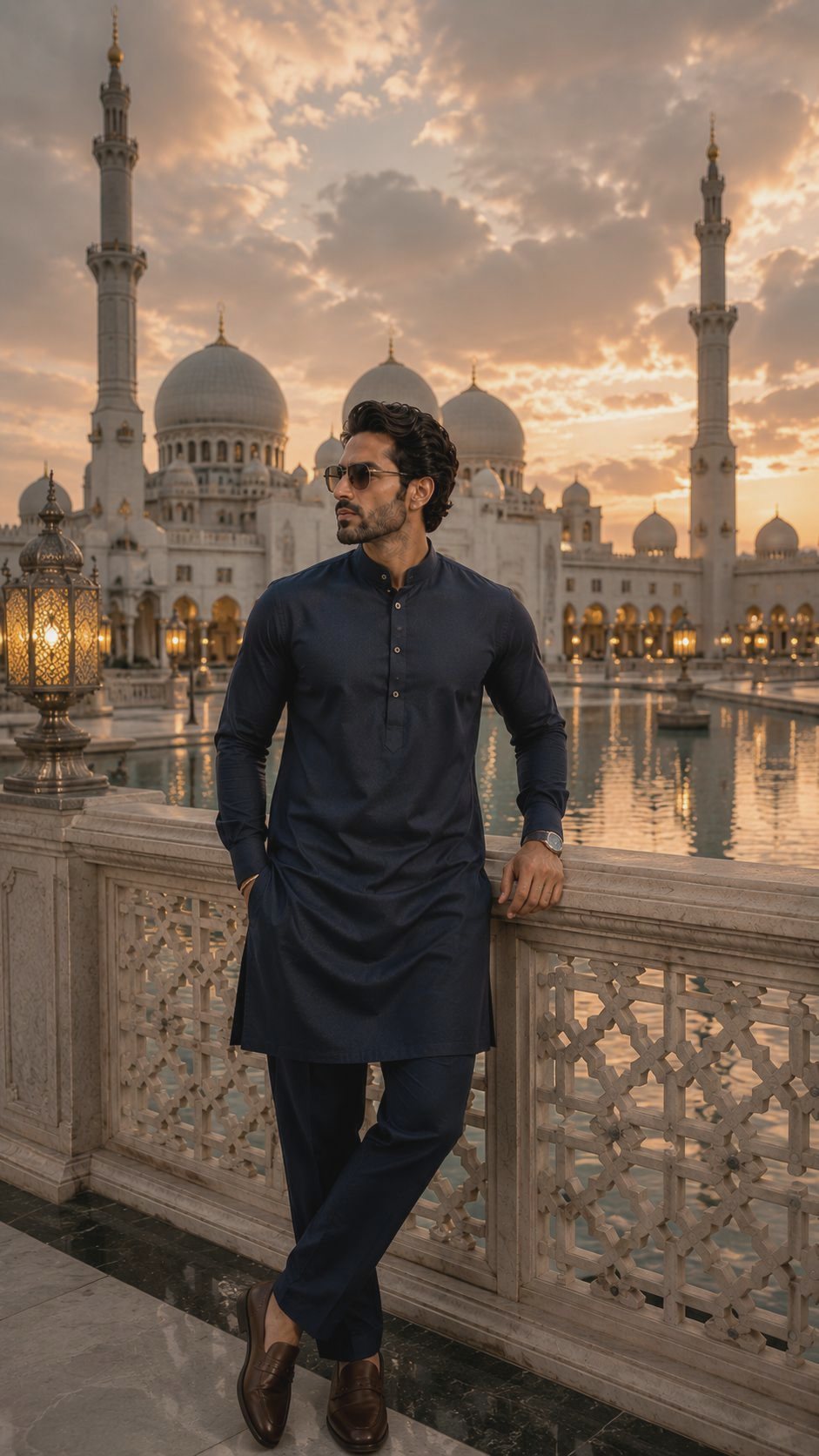 Midnight navy kurta at dusk