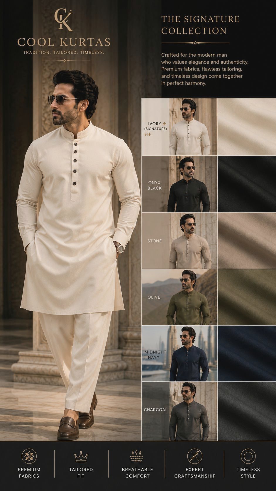 The Signature Collection — six colourways with fabric swatches